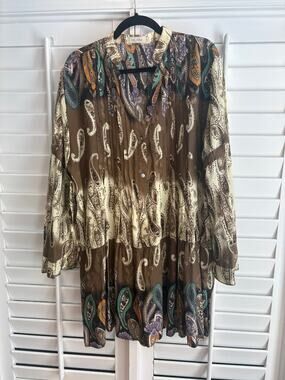 Velzera Brown Boho Tunic Top Size 1X